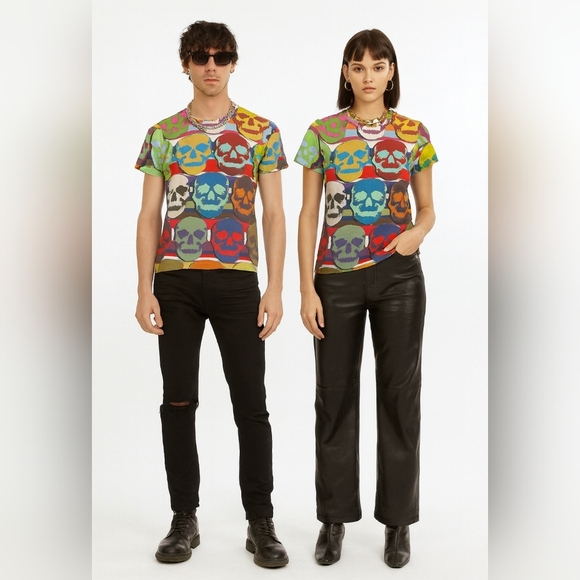 Libertine Skull Pop Art Rainbow Bold Colorful Short Sleeve Cotton Unisex Small